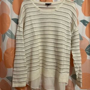 THE LIMITED Lightweight Striped Cream and Gray Sweater Size M